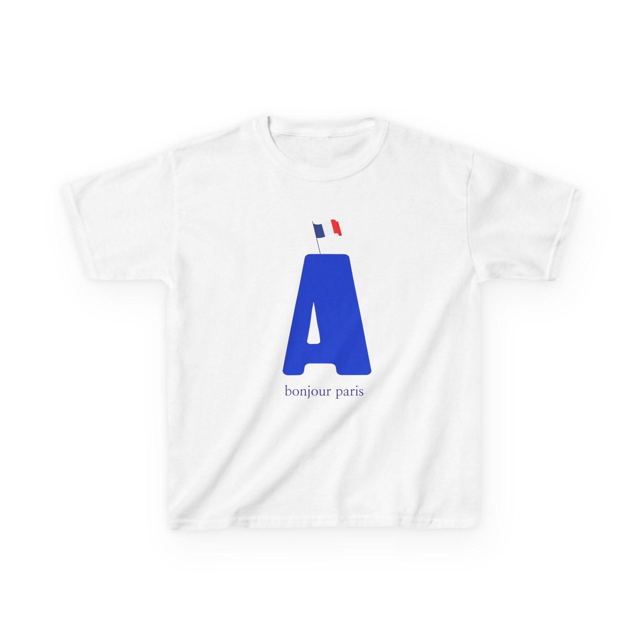 Blue Letter A French Flag Monogram Kids Tee